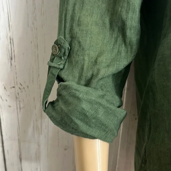 Free People Green Linen Cotton Blend Long Sleeves Army Green Top Lace Bodice - Picture 7 of 11